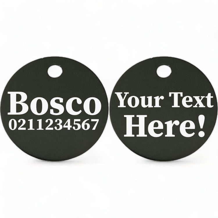 ⭐️Purr. Meow. Woof.⭐️ - Custom Text | Round Aluminium | Cat, Kitten & Dog ID Pet Tag - Black / Dog (Large)