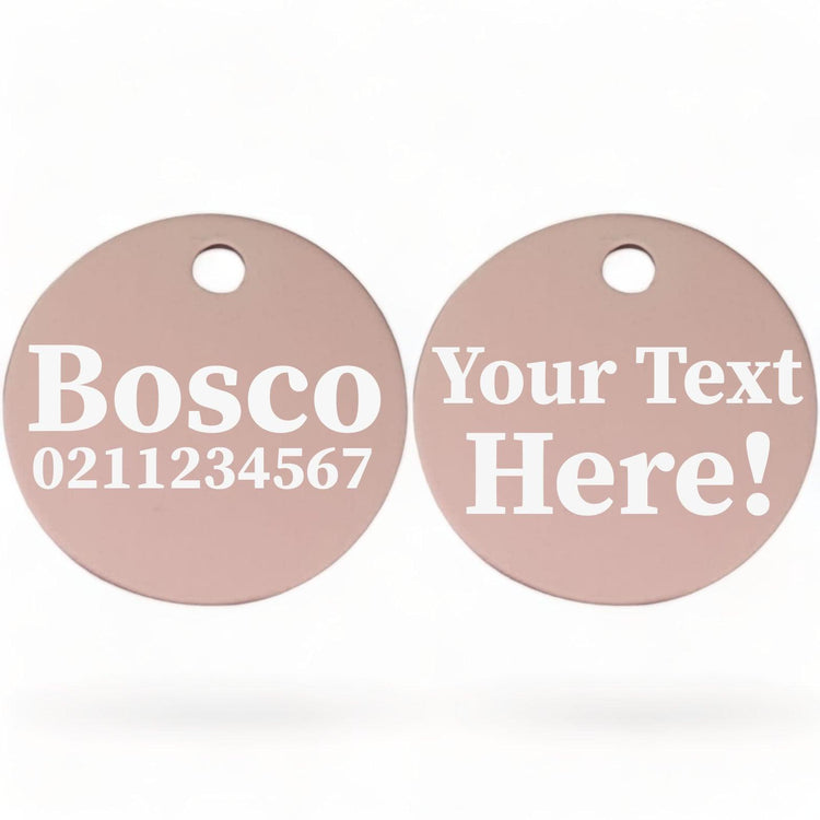 ⭐️Purr. Meow. Woof.⭐️ - Custom Text | Round Aluminium | Cat, Kitten & Dog ID Pet Tag - LightPink / Dog (Large)