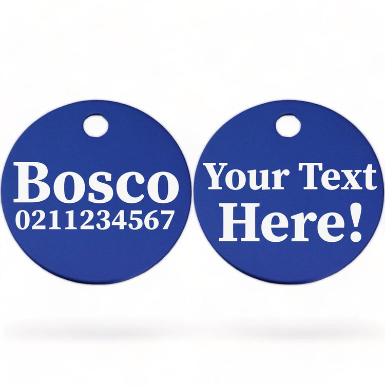 ⭐️Purr. Meow. Woof.⭐️ - Custom Text | Round Aluminium | Cat, Kitten & Dog ID Pet Tag - RoyalBlue / Dog (Large)