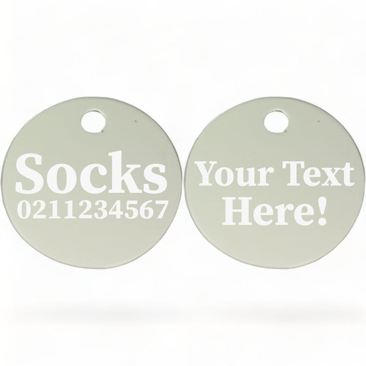 ⭐️Purr. Meow. Woof.⭐️ - Custom Text | Round Aluminium | Cat, Kitten & Dog ID Pet Tag - Silver / Cat (Small)