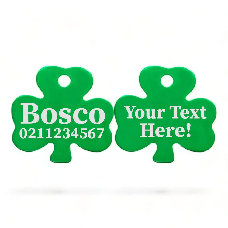 ⭐️Purr. Meow. Woof.⭐️ - Custom Text | Shamrock Aluminum | Cat, Kitten & Dog ID Pet Tag - MediumSpringGreen