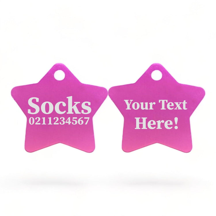 ⭐️Purr. Meow. Woof.⭐️ - Custom Text | Star Aluminum | Cat, Kitten & Dog ID Pet Tag - DeepPink / Cat (Small)