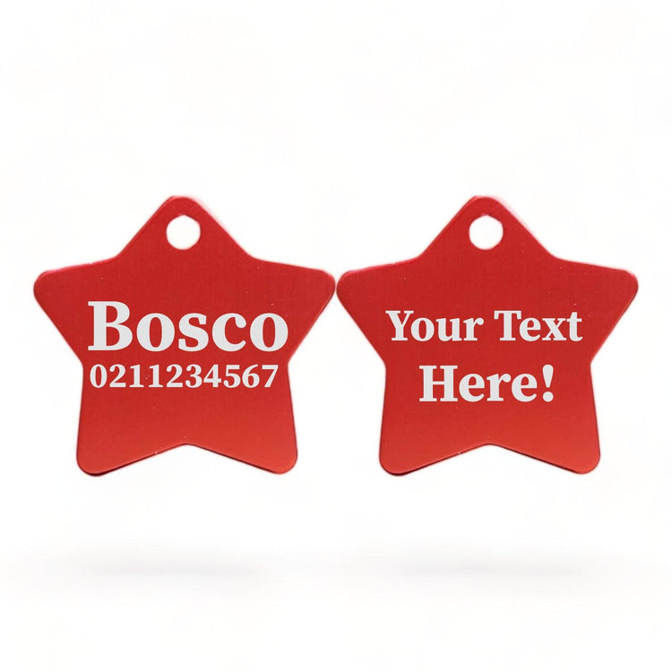 ⭐️Purr. Meow. Woof.⭐️ - Custom Text | Star Aluminum | Cat, Kitten & Dog ID Pet Tag - Firebrick / Dog (Large)