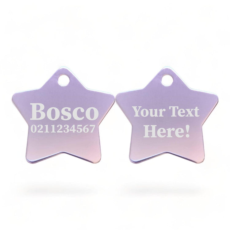 ⭐️Purr. Meow. Woof.⭐️ - Custom Text | Star Aluminum | Cat, Kitten & Dog ID Pet Tag - LightPink / Dog (Large)