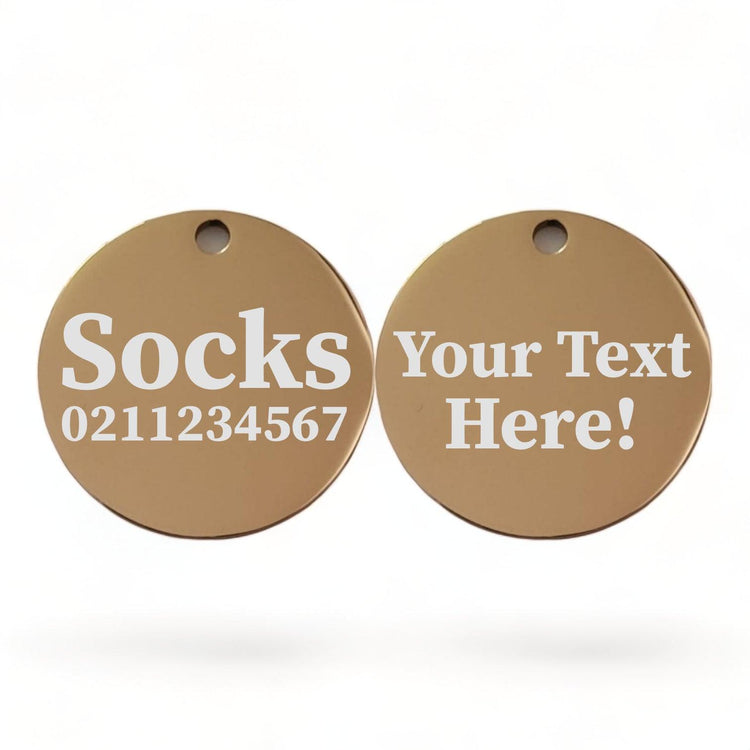 ⭐️Purr. Meow. Woof.⭐️ - Custom Text Round | Mirror Stainless | Cat ID Pet Tag - BurlyWood