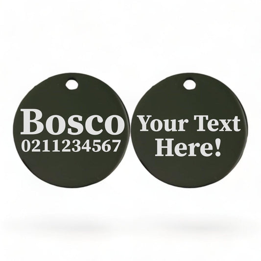 ⭐️Purr. Meow. Woof.⭐️ - Custom Text Round | Mirror Stainless | Dog ID Pet Tag - Black