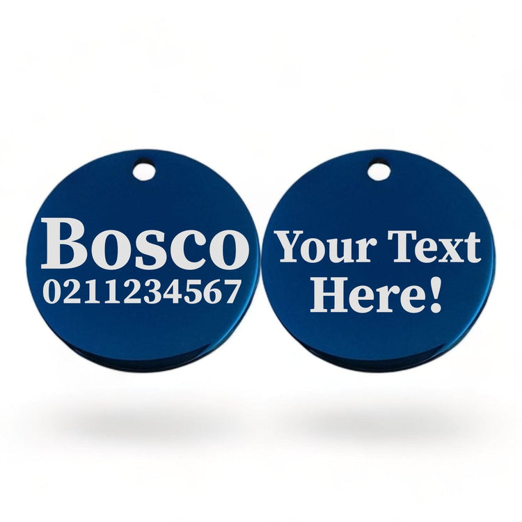 ⭐️Purr. Meow. Woof.⭐️ - Custom Text Round | Mirror Stainless | Dog ID Pet Tag - MidnightBlue