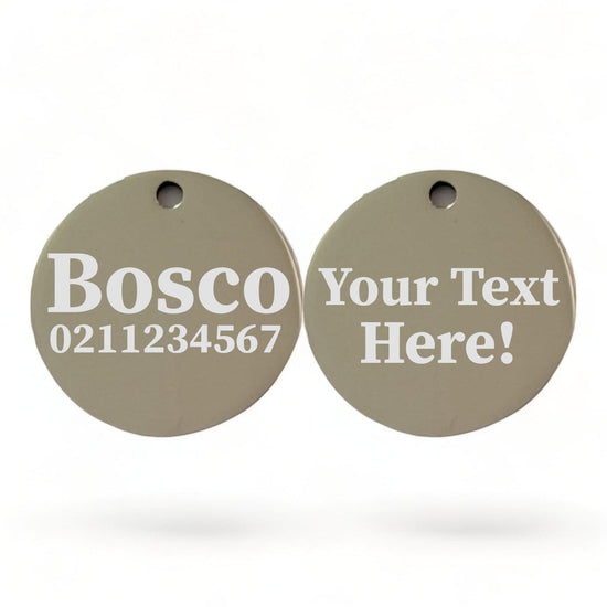 ⭐️Purr. Meow. Woof.⭐️ - Custom Text Round | Mirror Stainless | Dog ID Pet Tag - Silver