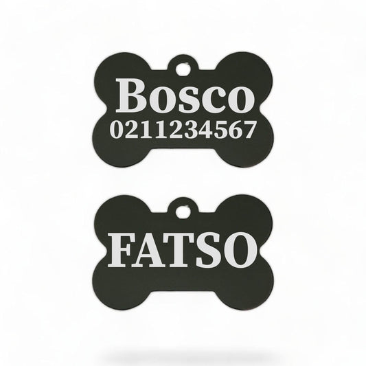 ⭐️Purr. Meow. Woof.⭐️ - FATSO | Bone Aluminium | Dog ID Pet Tag - Black