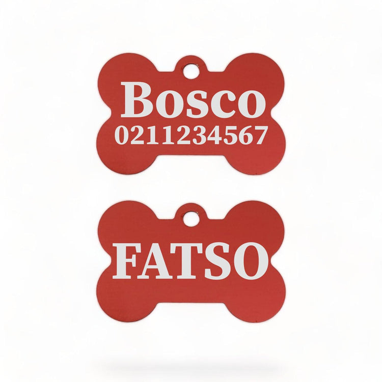 ⭐️Purr. Meow. Woof.⭐️ - FATSO | Bone Aluminium | Dog ID Pet Tag - FireBrick