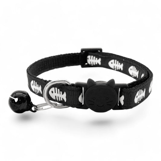 ⭐️Purr. Meow. Woof.⭐️ - Fish Breakaway Safety Cat & Kitten Collar - Black / Cat