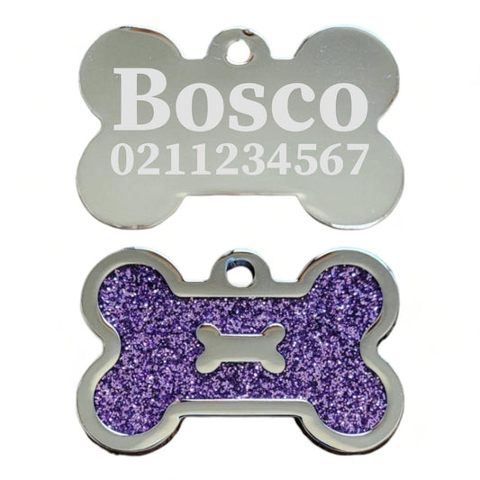 ⭐️Purr. Meow. Woof.⭐️ - Glitter Bone Dog ID Pet Tag - Purple