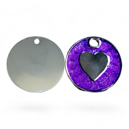 ⭐️Purr. Meow. Woof.⭐️ - Heart Round Cat & Dog ID Pet Tag - Purple