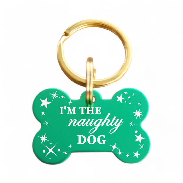 ⭐️Purr. Meow. Woof.⭐️ - I'm The Naughty Dog | Bone Aluminum | Pet ID Tag - Xmas Limited Edition - MediumSpringGreen