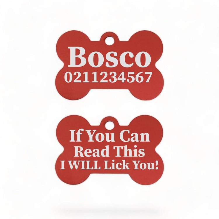 ⭐️Purr. Meow. Woof.⭐️ - If You Can Read This I Will Lick You | Bone Aluminium | Dog ID Pet Tag - Firebrick