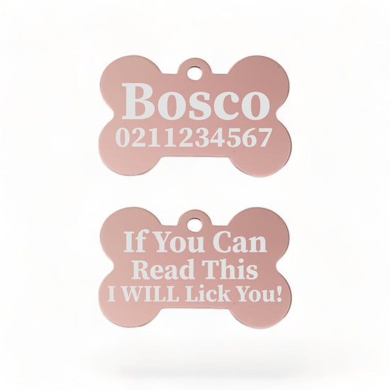 ⭐️Purr. Meow. Woof.⭐️ - If You Can Read This I Will Lick You | Bone Aluminium | Dog ID Pet Tag - LightPink