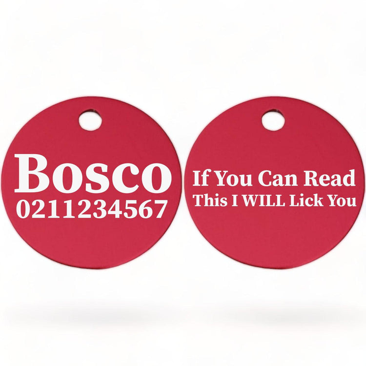 ⭐️Purr. Meow. Woof.⭐️ - If You Can Read This I Will Lick You | Round Aluminium | Dog ID Pet Tag - DeepPink