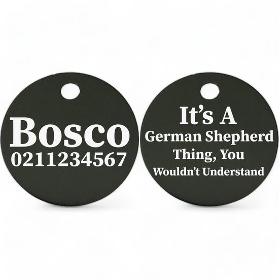 ⭐️Purr. Meow. Woof.⭐️ - It's a ... Breed Thing, You Wouldn't Understand | Round Aluminium | Dog ID Pet Tag - Black