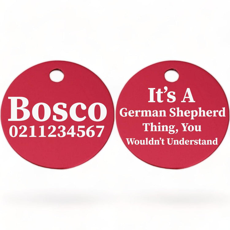 ⭐️Purr. Meow. Woof.⭐️ - It's a ... Breed Thing, You Wouldn't Understand | Round Aluminium | Dog ID Pet Tag - DeepPink