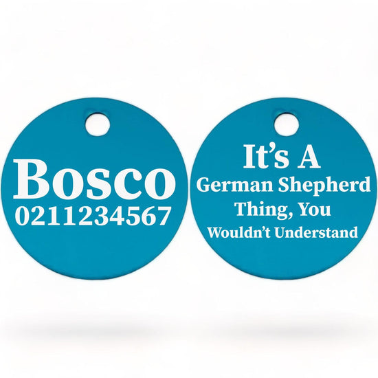 ⭐️Purr. Meow. Woof.⭐️ - It's a ... Breed Thing, You Wouldn't Understand | Round Aluminium | Dog ID Pet Tag - DodgerBlue