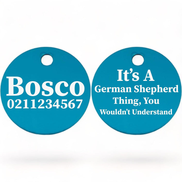 ⭐️Purr. Meow. Woof.⭐️ - It's a ... Breed Thing, You Wouldn't Understand | Round Aluminium | Dog ID Pet Tag - DodgerBlue