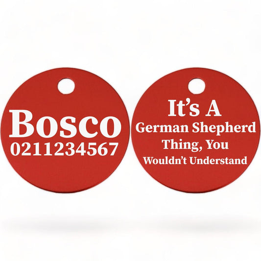⭐️Purr. Meow. Woof.⭐️ - It's a ... Breed Thing, You Wouldn't Understand | Round Aluminium | Dog ID Pet Tag - FireBrick