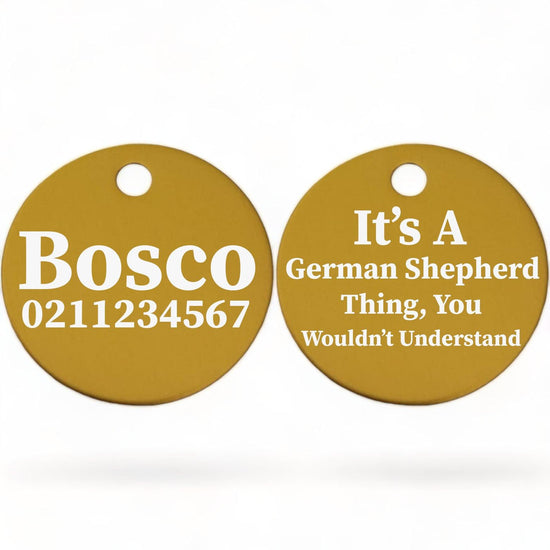 ⭐️Purr. Meow. Woof.⭐️ - It's a ... Breed Thing, You Wouldn't Understand | Round Aluminium | Dog ID Pet Tag - Gold