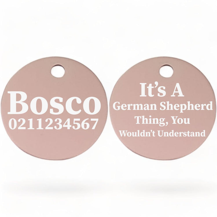 ⭐️Purr. Meow. Woof.⭐️ - It's a ... Breed Thing, You Wouldn't Understand | Round Aluminium | Dog ID Pet Tag - LightPink