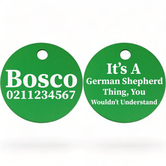 ⭐️Purr. Meow. Woof.⭐️ - It's a ... Breed Thing, You Wouldn't Understand | Round Aluminium | Dog ID Pet Tag - MediumSpringGreen