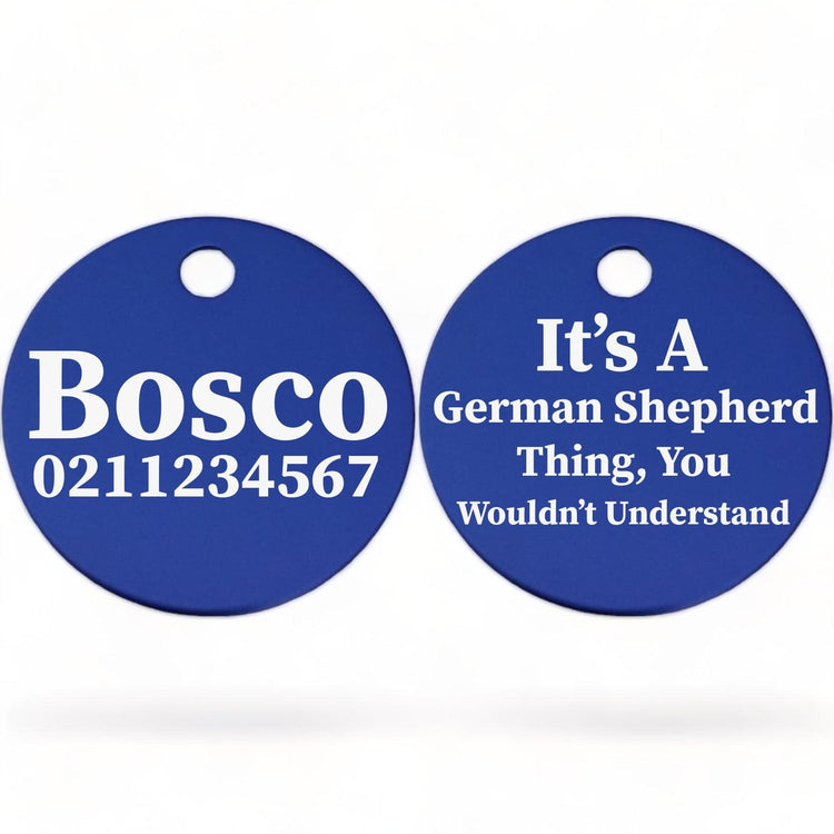 ⭐️Purr. Meow. Woof.⭐️ - It's a ... Breed Thing, You Wouldn't Understand | Round Aluminium | Dog ID Pet Tag - RoyalBlue
