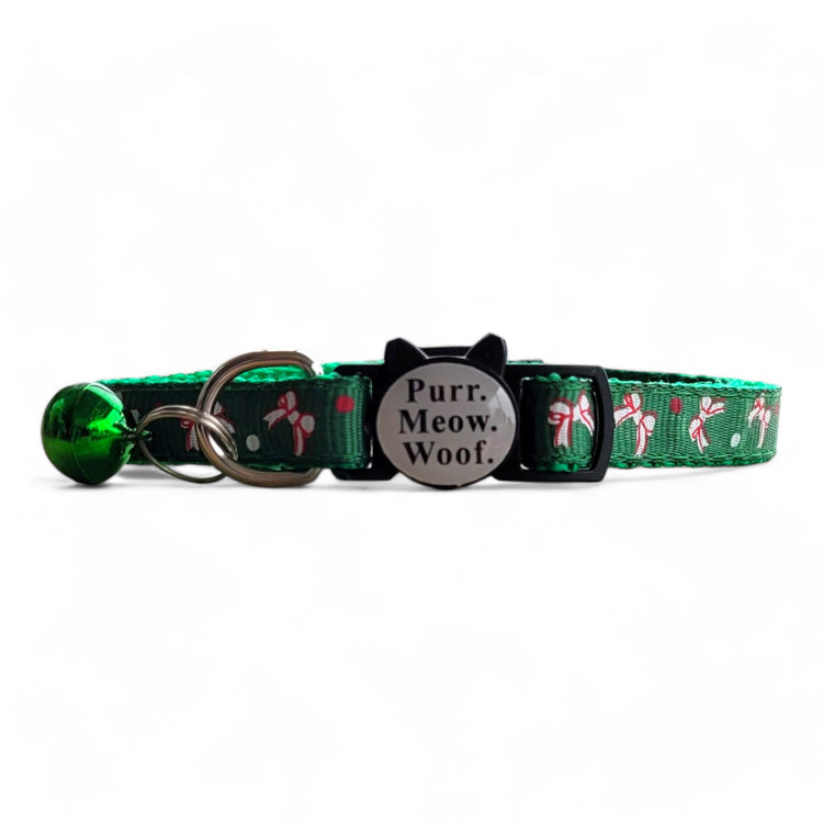 ⭐️Purr. Meow. Woof.⭐️ - Limited Edition Christmas Breakaway Safety Cat & Kitten Collar - Green Bows / Cat