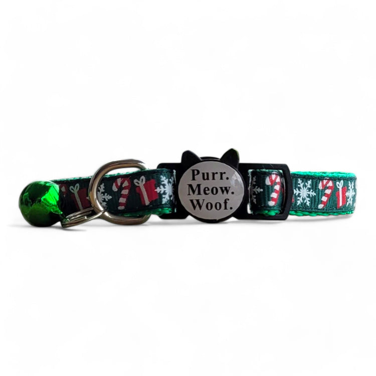 ⭐️Purr. Meow. Woof.⭐️ - Limited Edition Christmas Breakaway Safety Cat & Kitten Collar - Green Candy Cane / Cat