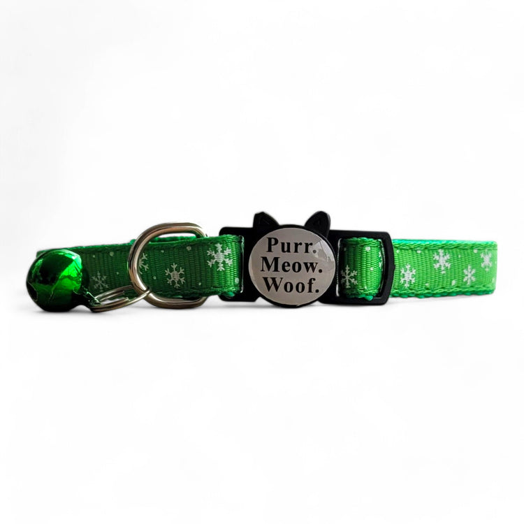 ⭐️Purr. Meow. Woof.⭐️ - Limited Edition Christmas Breakaway Safety Cat & Kitten Collar - Green Snow Flake / Cat