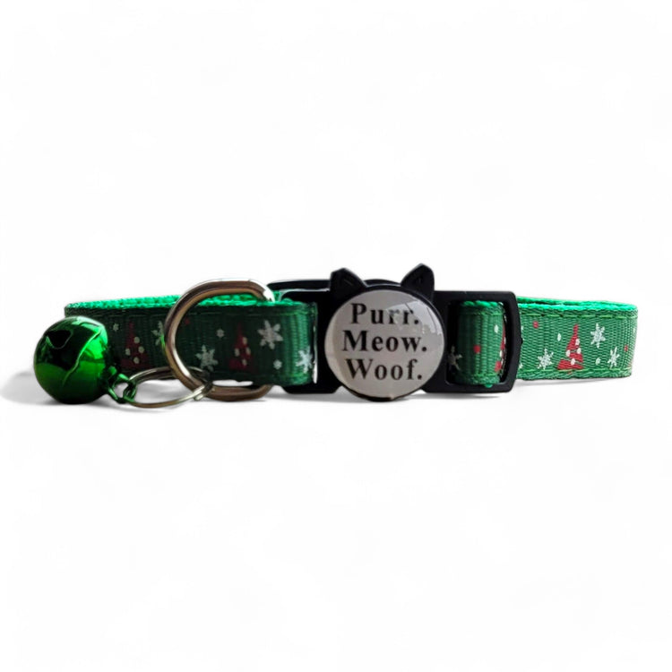 ⭐️Purr. Meow. Woof.⭐️ - Limited Edition Christmas Breakaway Safety Cat & Kitten Collar - Green Tree & Snow / Cat