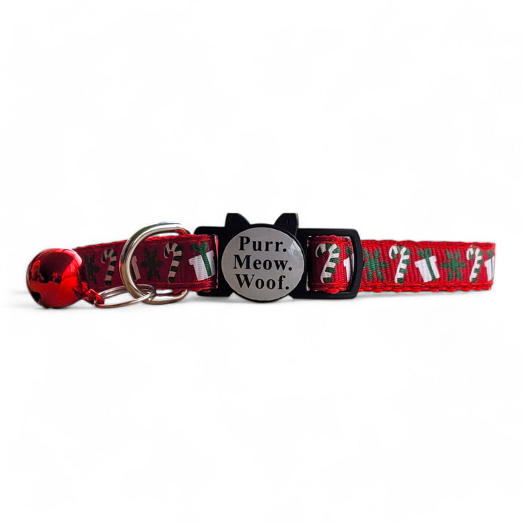 ⭐️Purr. Meow. Woof.⭐️ - Limited Edition Christmas Breakaway Safety Cat & Kitten Collar - Red Candy Cane / Cat