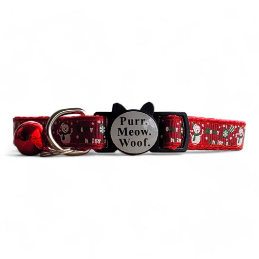 ⭐️Purr. Meow. Woof.⭐️ - Limited Edition Christmas Breakaway Safety Cat & Kitten Collar - Red Snow Man / Cat