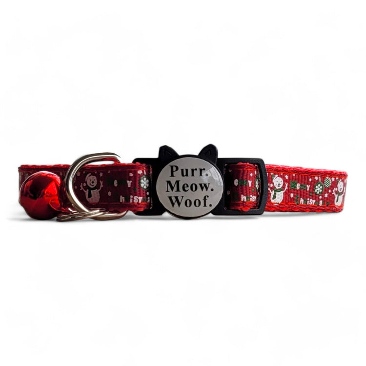 ⭐️Purr. Meow. Woof.⭐️ - Limited Edition Christmas Breakaway Safety Cat & Kitten Collar - Red Snow Man / Cat