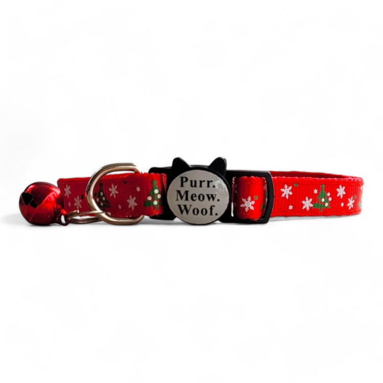 ⭐️Purr. Meow. Woof.⭐️ - Limited Edition Christmas Breakaway Safety Cat & Kitten Collar - Red Tree & Snow / Cat