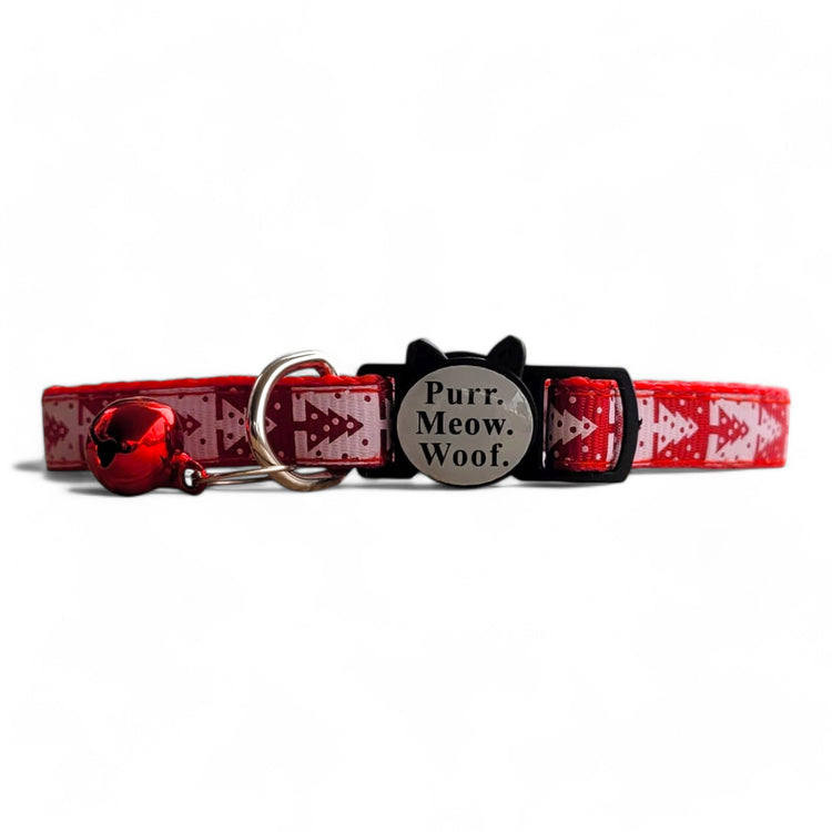 ⭐️Purr. Meow. Woof.⭐️ - Limited Edition Christmas Breakaway Safety Cat & Kitten Collar - Red Xmas Tree / Cat