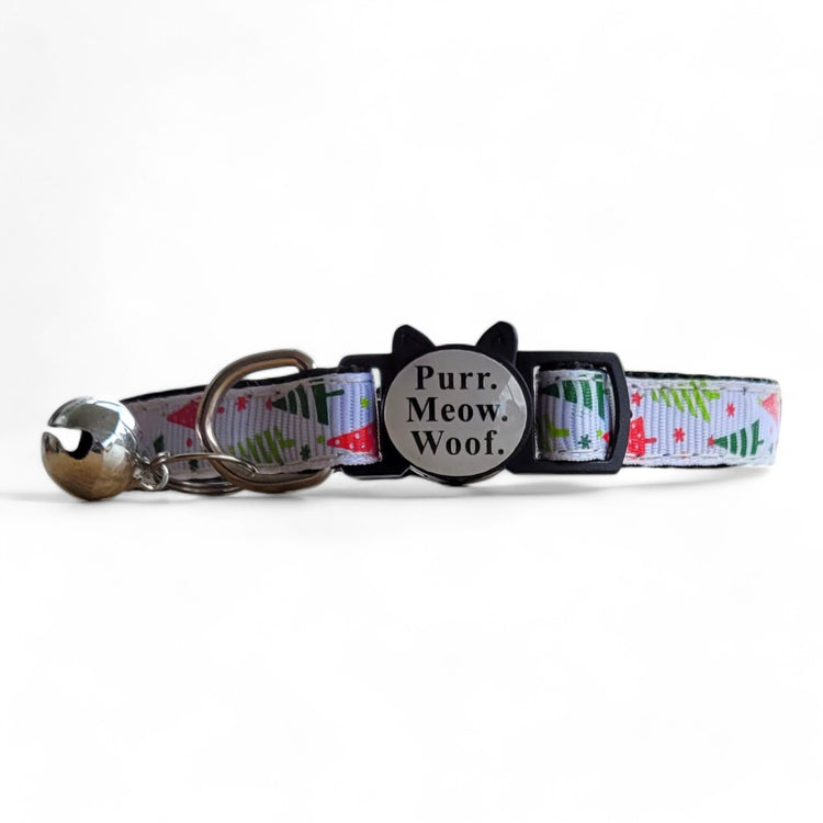 ⭐️Purr. Meow. Woof.⭐️ - Limited Edition Christmas Breakaway Safety Cat & Kitten Collar - White Xmas Tree / Cat