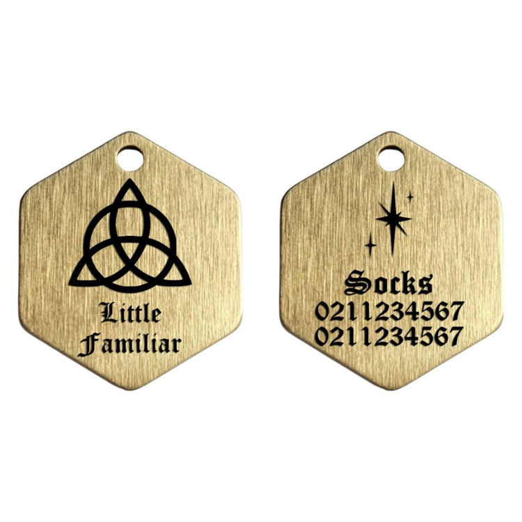 ⭐️Purr. Meow. Woof.⭐️ - Little Familiar Brass Hexagon Cat & Dog ID Pet Tag - Small