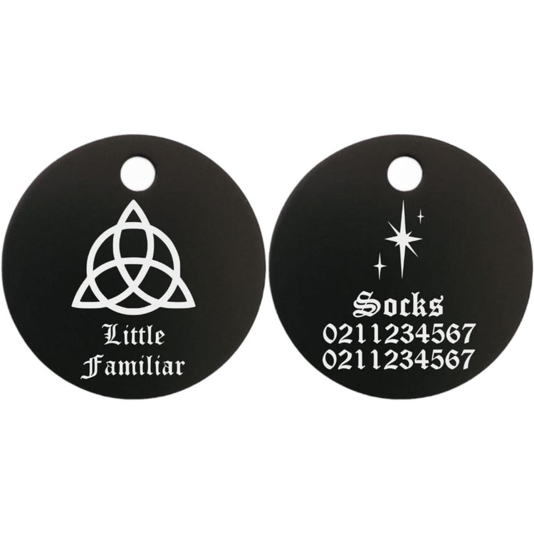 ⭐️Purr. Meow. Woof.⭐️ - Little Familiar Round Aluminum Cat & Dog ID Pet Tag - Black / Small (Cat)
