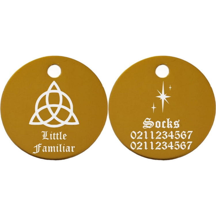 ⭐️Purr. Meow. Woof.⭐️ - Little Familiar Round Aluminum Cat & Dog ID Pet Tag - Gold / Small (Cat)