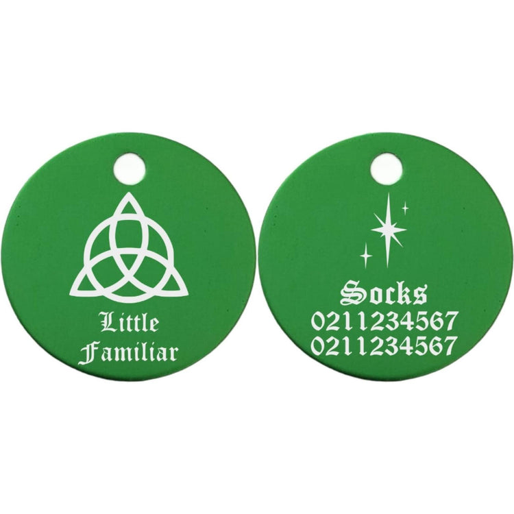 ⭐️Purr. Meow. Woof.⭐️ - Little Familiar Round Aluminum Cat & Dog ID Pet Tag - Green / Small (Cat)
