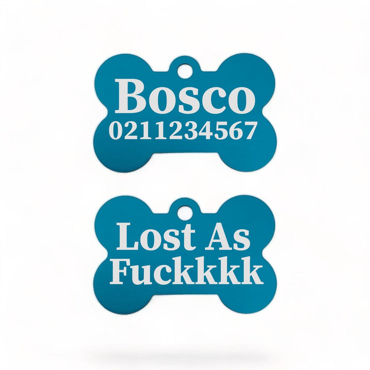 ⭐️Purr. Meow. Woof.⭐️ - Lost As Fuckkkk | Bone Aluminium | Dog ID Pet Tag - DodgerBlue