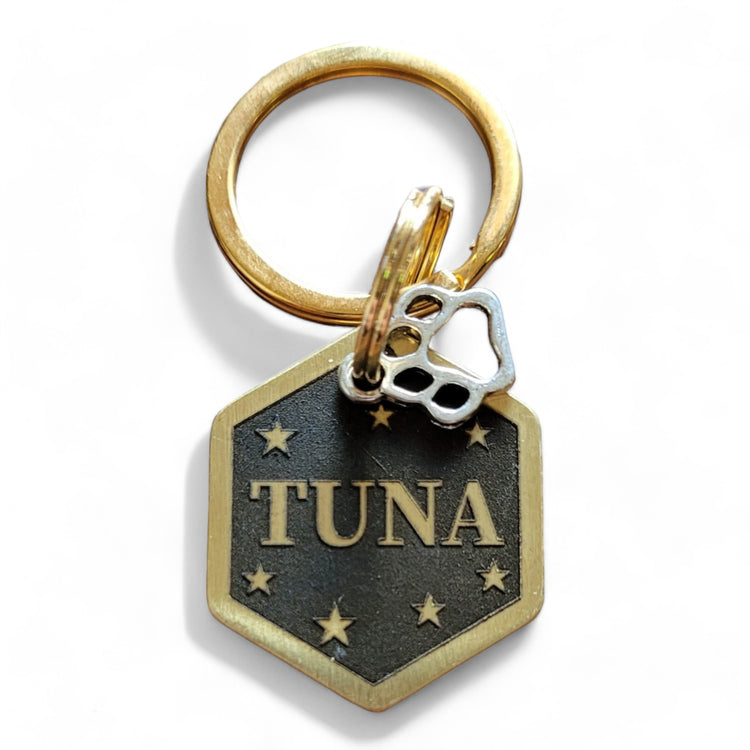 ⭐️Purr. Meow. Woof.⭐️ - LUXE | Bespoke Brass | Hexagon Cat & Dog ID Pet Tag - Night / Small