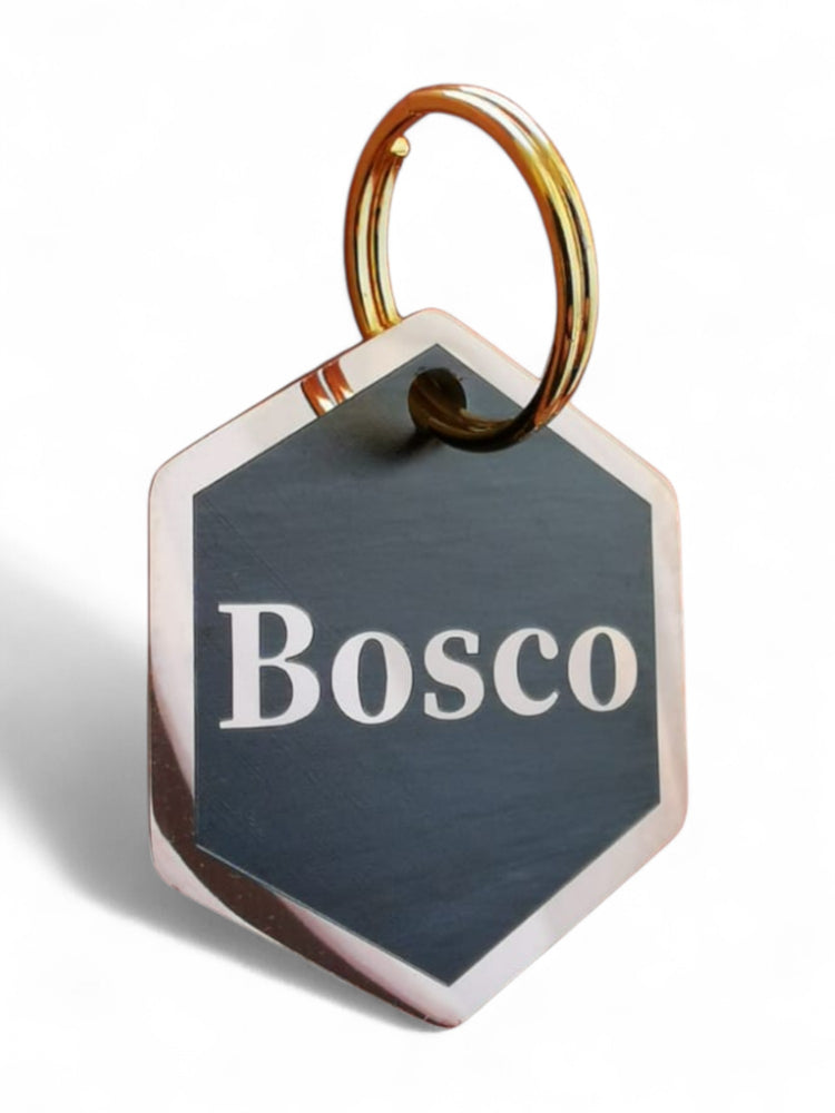 ⭐️Purr. Meow. Woof.⭐️ - LUXE | Mirror Stainless | Hexagon Cat & Dog ID Pet Tag - BurlyWood / Small
