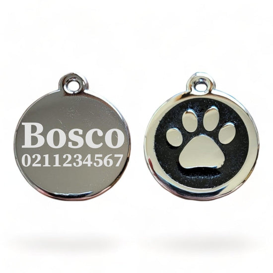 ⭐️Purr. Meow. Woof.⭐️ - Mini Round Paw Print Cat & Dog ID Pet Tag - Black / Dog (Large)