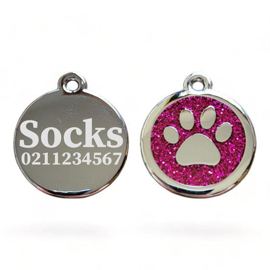 ⭐️Purr. Meow. Woof.⭐️ - Mini Round Paw Print Cat & Dog ID Pet Tag - DeepPink / Cat (Small)