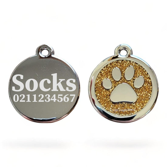 ⭐️Purr. Meow. Woof.⭐️ - Mini Round Paw Print Cat & Dog ID Pet Tag - Gold / Cat (Small)